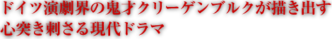 ドイツ演劇界の鬼才クリーゲンブルクが描き出す心突き刺さる現代ドラマ