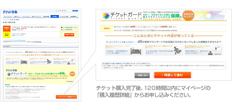 チケット購入完了後、120時間以内にマイページの「購入履歴詳細」からお申し込みください