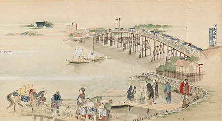 隅田川両岸景色図巻（部分：両国橋付近）　所蔵:すみだ北斎美術館