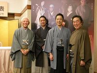 会見より。写真左から、中村時蔵、尾上松緑、尾上菊之助、尾上菊五郎