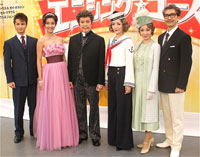 会見より。左から、田代万里生、すみれ、鹿賀丈史、瀬奈じゅん、保坂知寿、大澄賢也