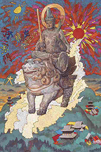 初公開の『黒谷光明寺 降臨 文殊菩薩』は、悟りと世俗は別々の世界ではないという不二法門の教えを表現