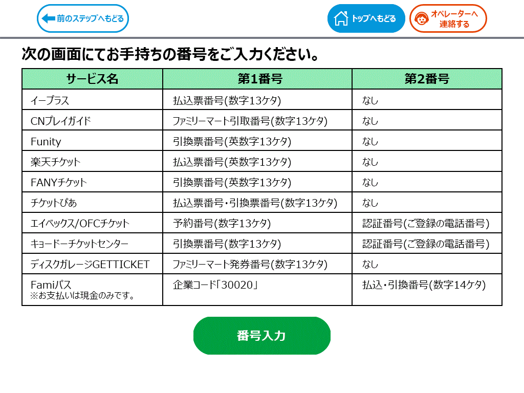 ファミリーマートでの支払 発券手順 ヘルプ チケットぴあ