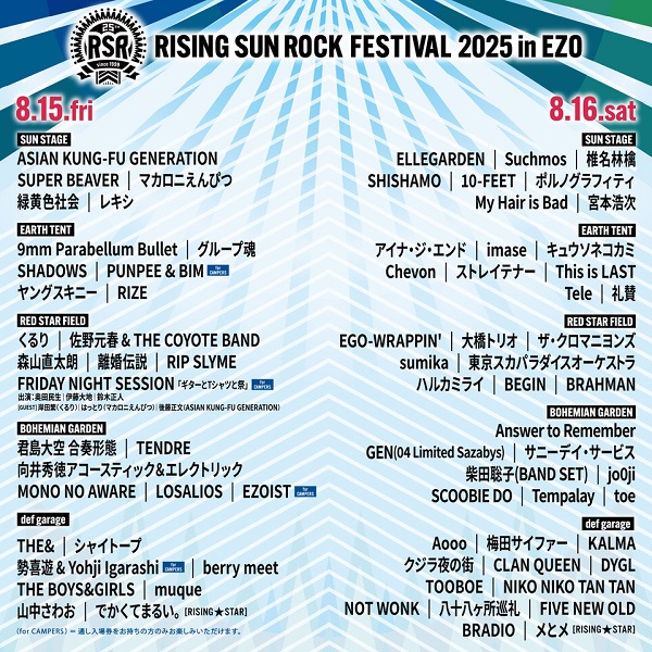 RISING SUN ROCK FESTIVAL 2025 in EZO 出演者